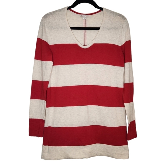 Gap v neck striped tunic sweater red cream small - Picture 1 of 14
